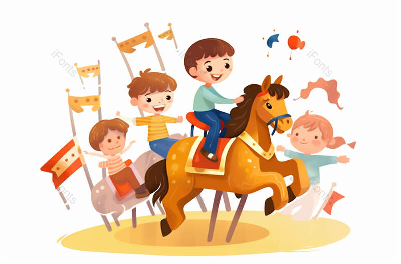 天真无邪的小朋友坐着旋转木马,插画/手绘图,插画/手绘图库,插画/手绘图下载,插画/手绘